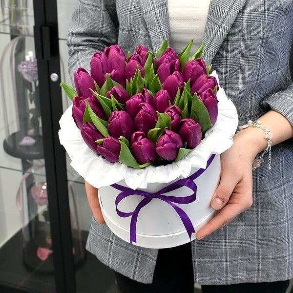 Violetinių tulpių dėžutė