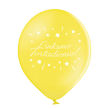 Guminiai balionai su užrašu linksmo tortadienio geltonos spalvos