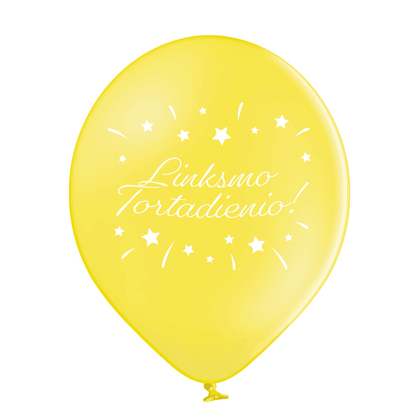 Guminiai balionai su užrašu linksmo tortadienio geltonos spalvos