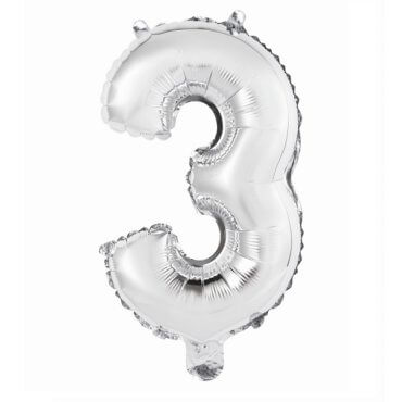 Folinis sidabrinės spalvos balionas skaičius 3