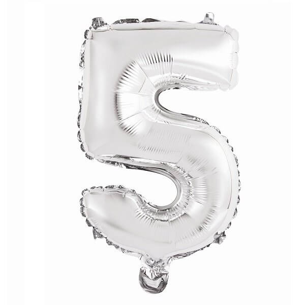 Folinis sidabrinės spalvos balionas skaičius 5