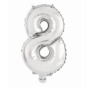 Folinis sidabrinės spalvos balionas skaičius 8