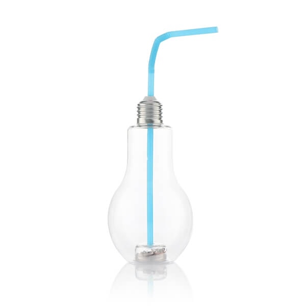 gerimu stikline su led ir siaudeliu elektros lemputes formos Stiklinė elektros lemputės formos su LED ir šiaudeliu