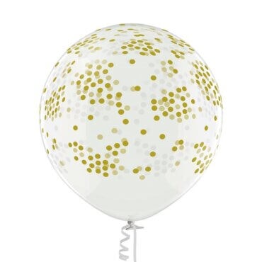 Skaidrūs guminiai balionai dekoruoti auksniais taškiukais