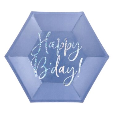Mėlynos šešiakampės lėkštės gimtadieniui