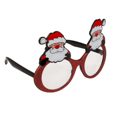 Blizgūs raudoni šventiniai akiniai su kalėdų seneliu