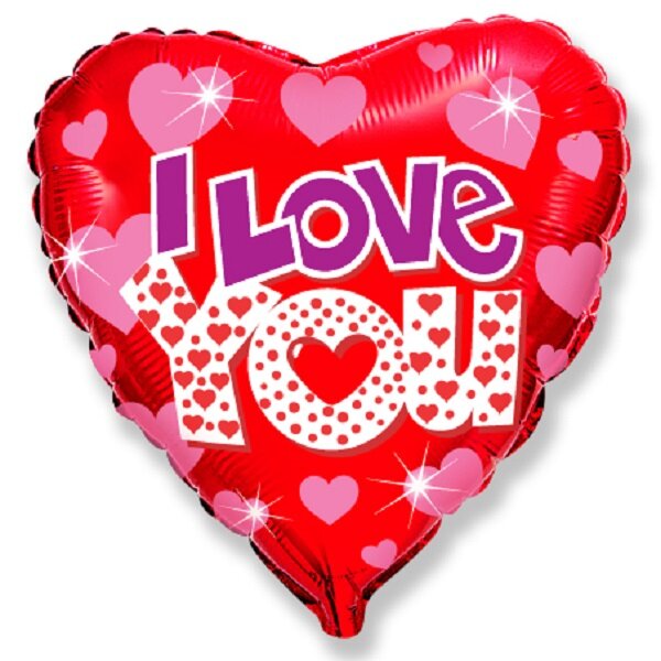 Folinis balionas su užrašu „I love you" ir rožinėmis širdelėmis