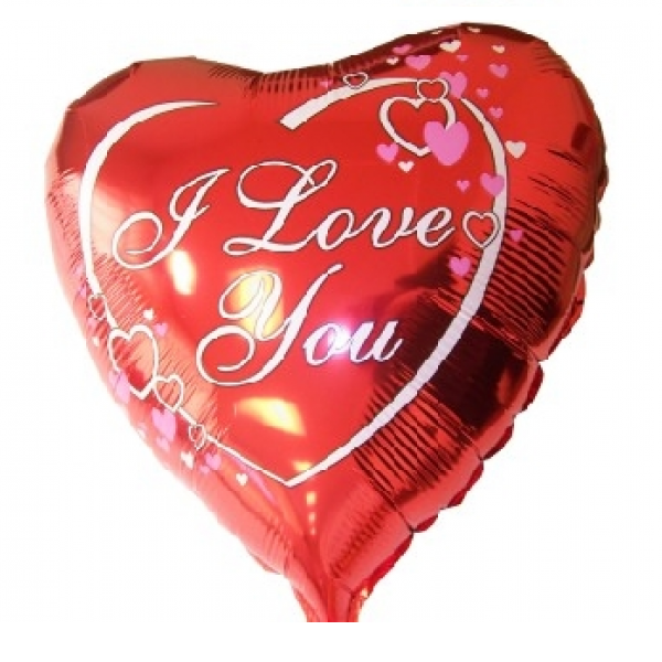 Širdelės formos balionas su užrašu „I love you"