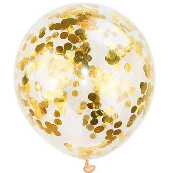 Skaidrus guminis balionas su auksiniai konfeti gimtadienio balionai
