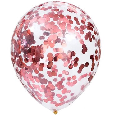 Skaidrus guminis balionas su rožinio aukso konfeti gimtadienio balionai