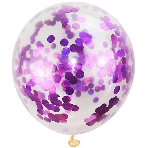 Skaidrus guminis balionas su violetiniais konfeti gimtadienio balionai