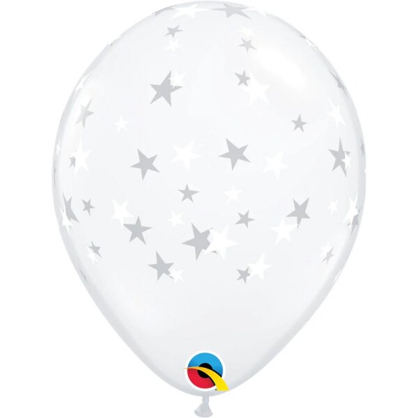 Skaidrus guminis balionas su baltomis žvaigždutėmis