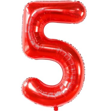 Folinis raudonos spalvos balionas „Skaičius 5"