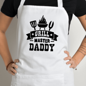Balta prijuostė su spauda „Grill Master Daddy“