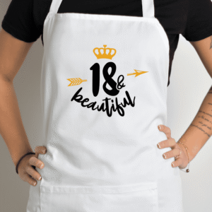Balta prijuostė su spauda „18 and beautiful“
