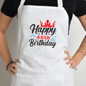 Balta prijuostė su spauda „Happy 40“