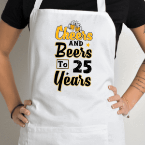 Balta prijuostė su spauda „Cheer and Beer to 25“