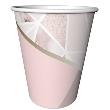 Vienkartiniai popieriniai puodeliai rožinio marmuro