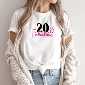 Unisex marškinėliai su spauda „20 ir nuostabi“