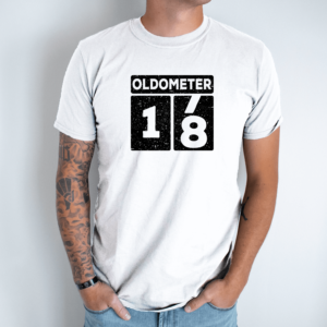 Unisex marškinėliai su spauda „Oldometer 18“