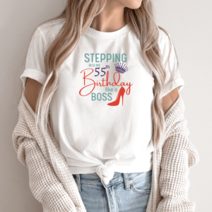 Unisex marškinėliai su spauda „Stepping to 55 like a Boss“