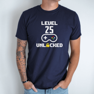 Unisex marškinėliai su spauda „Unlocked level 25“