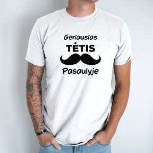 Unisex marškinėliai su spauda „Geriausias tėtis su ūsais“