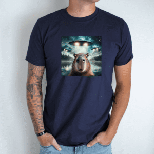 Unisex marškinėliai su spauda „Capybara tarp ateivių“