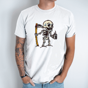 Unisex marškinėliai su spauda „Pikselinis skeletas“