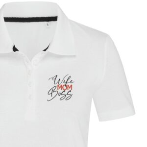 Moteriški polo marškinėliai „Wife, mom, boss“