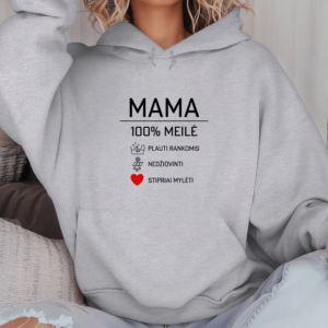 Unisex džemperis su spauda „Mamos priežiūra“