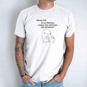 Unisex marškinėliai su spauda „Mintys apie benamius“