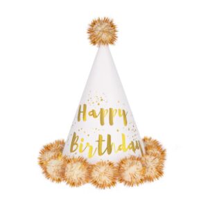 Kreminė gimtadieninė kepurėlė Happy Birthday