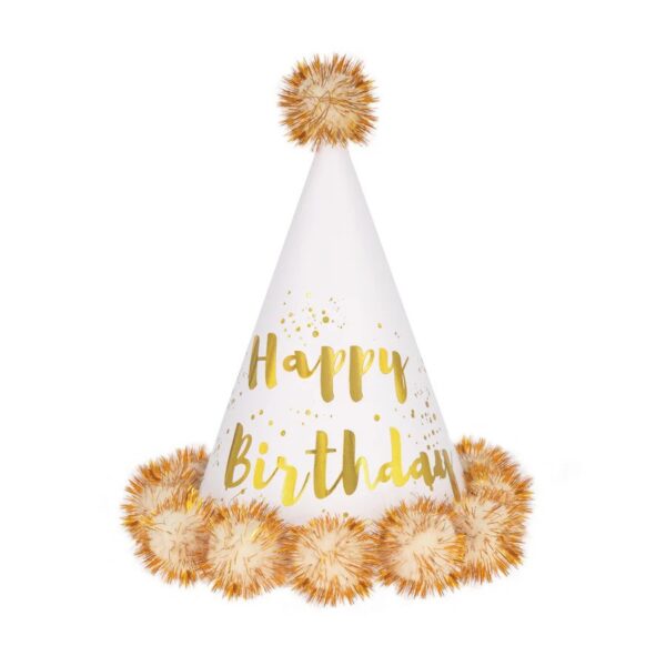 Kreminė gimtadieninė kepurėlė Happy Birthday