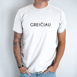 Unisex marškinėliai su spauda „Greičiau“
