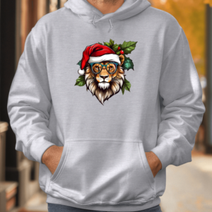 Unisex džemperis su spauda „Kalėdinis liūtas“