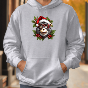 Unisex džemperis su spauda „Kalėdų šimpanzė“