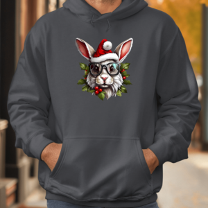 Unisex džemperis su spauda „Kalėdų triušis su šakele“