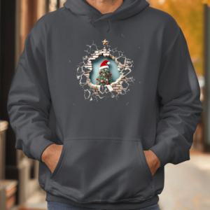 Unisex džemperis su spauda „Kalėdinė eglutė su kepure“