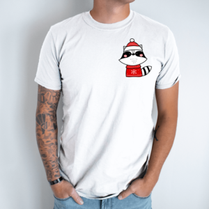 Unisex marškinėliai su spauda „Kalėdinis rakunėlis“