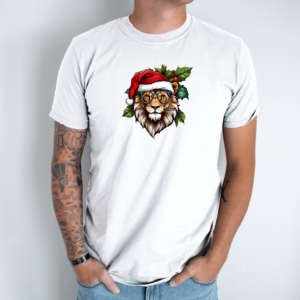 Unisex marškinėliai su spauda „Kalėdinis liūtas“
