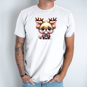 Unisex marškinėliai su spauda „Kalėdoms pasiruošęs šuniukas“