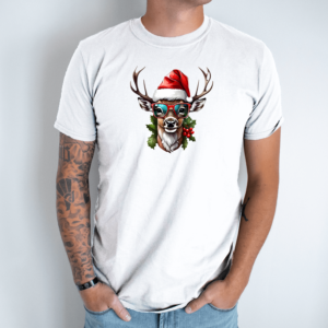 Unisex marškinėliai su spauda „Kalėdų elnias“