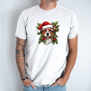 Unisex marškinėliai su spauda „Kalėdų šuniukas“
