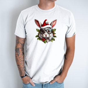 Unisex marškinėliai su spauda „Kaledų triušis su šakele“