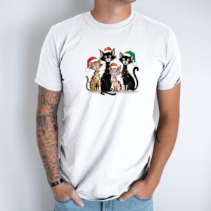 Unisex marškinėliai su spauda „Miau-miau šventės prasideda“