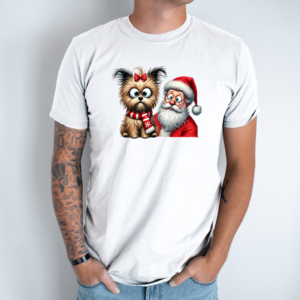 Unisex marškinėliai su spauda „Šuo pas Kalėdų senį“