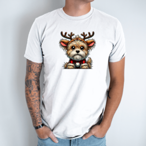 Unisex marškinėliai su spauda „Šventinis šuo elniukas“