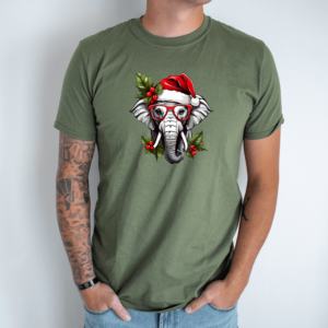 Unisex marškinėliai su spauda „Kalėdų dramblys“