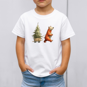Vaikiški marškinėliai su spauda „Meškučio Kalėdų pasiruošimas“